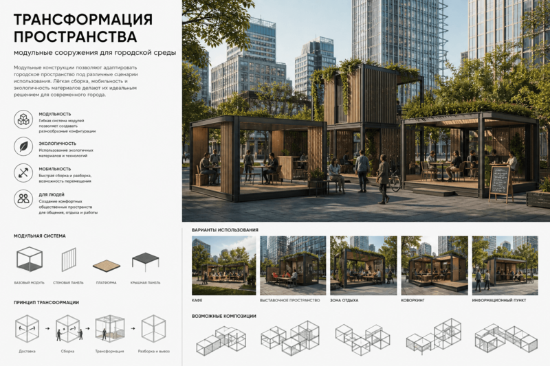 Трансформация пространства: модульные сооружения для городской среды